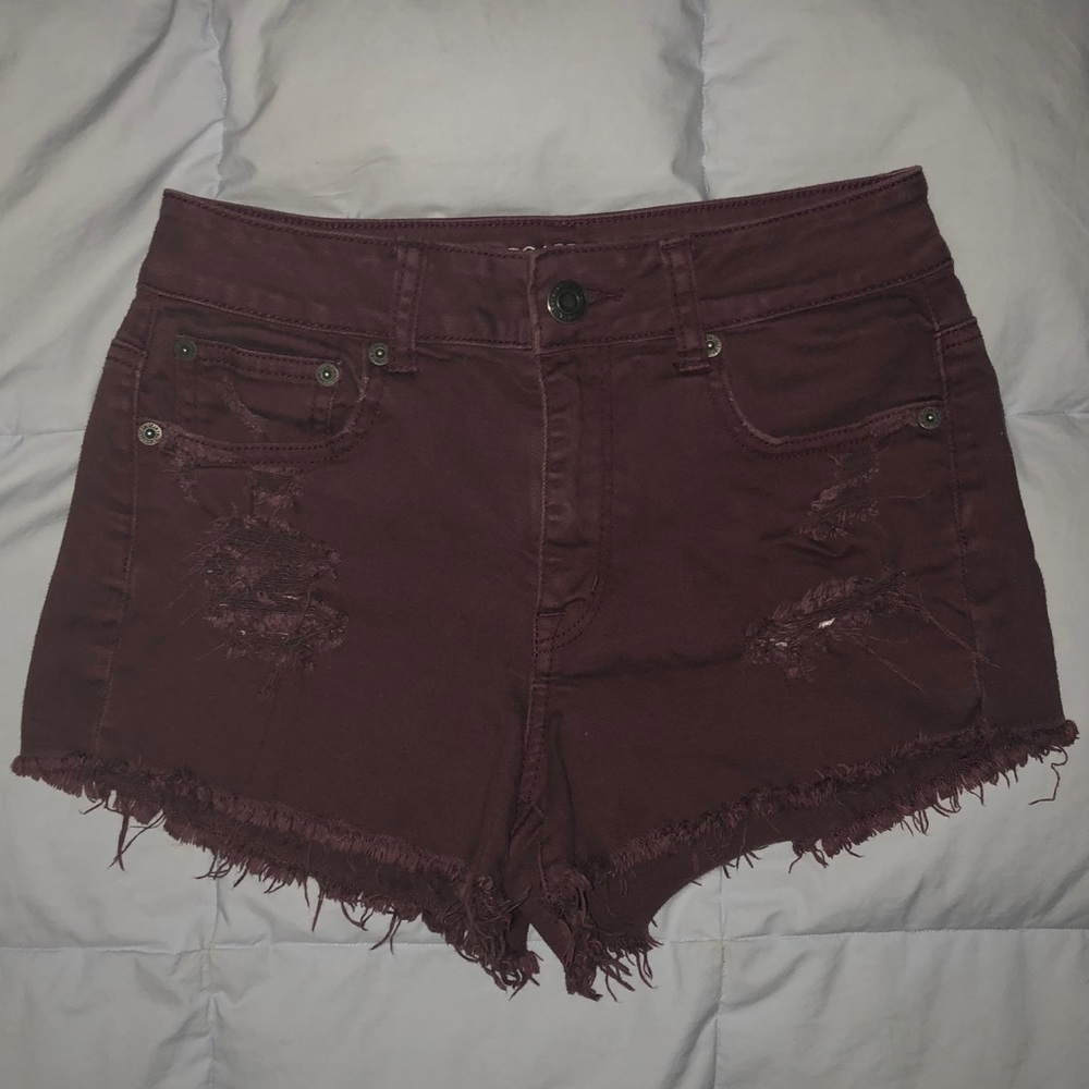 Maroon American Eagle High-Waisted Denim Shorts